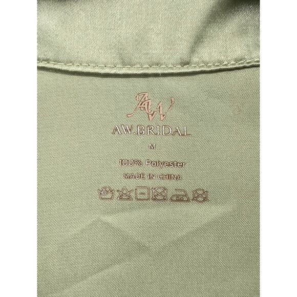 AW. BRIDAL Women's Green Satin Button-Up Short Lace Sleeve Pajama Top SZ M - Picture 9 of 11